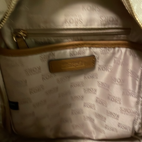 Michael Kors Small Cream, Light Brown Logo Studded Purse Backpack - Picture 10 of 13